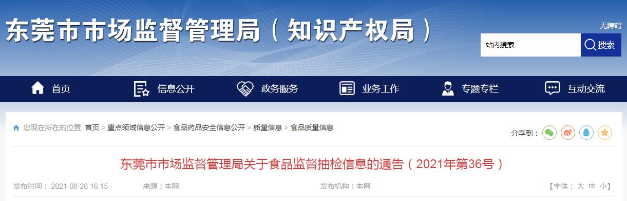 广东省东莞市市场监管局抽检1300批次食品 38批次不合格